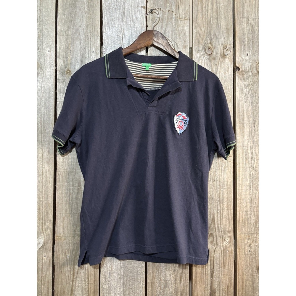 Benetton Italian Dream 79 Polo Navy Embroidered Crest Euro Preppy Men's L‎